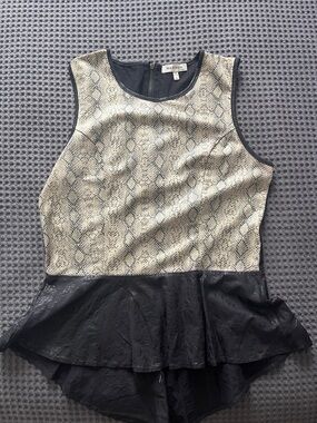 Monteau Cream Snake-Print and Black Peplum Tank